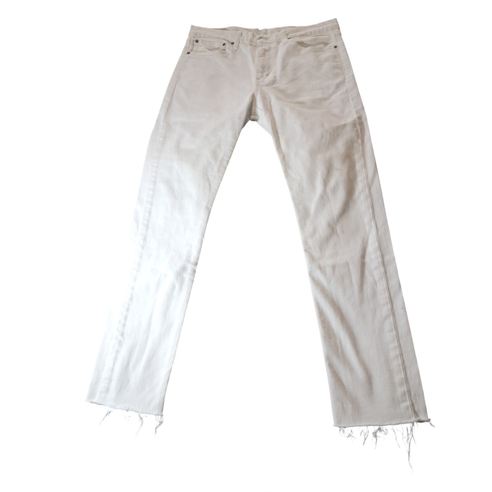 Levis 510 Skinny Fit Jeans Mens 33x32 White Denim Raw Hem Frayed 510-0431